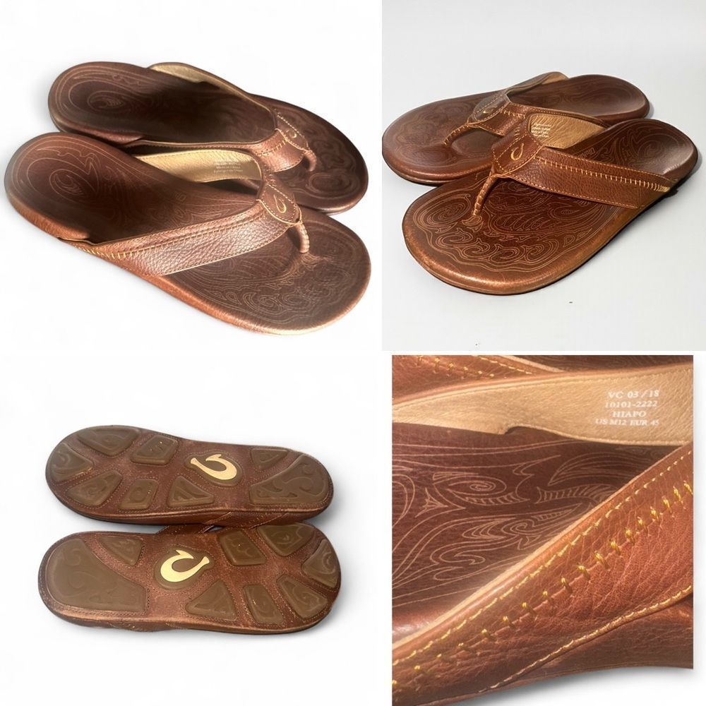 OluKai Brown Leather Flip-Flops - Picture 6 of 7
